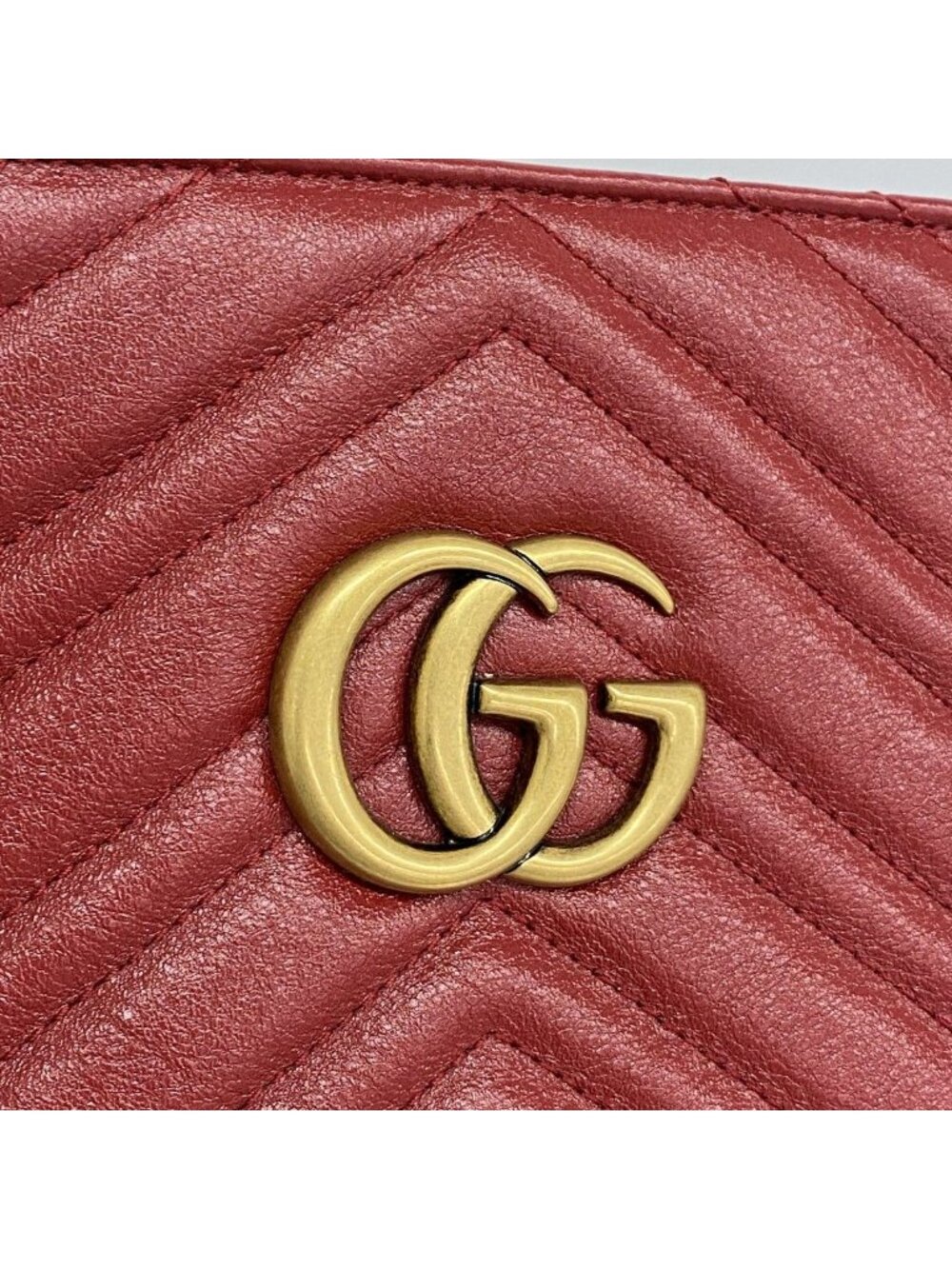 Gucci Chain Tote GG Marmont Leather Red Gold - Picture 7 of 10